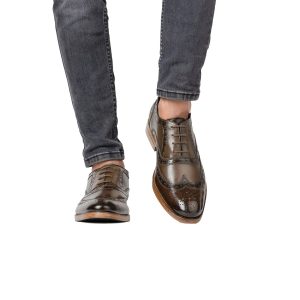 Men's Brown Leather Wingtip Brogue Dress Shoes Formal