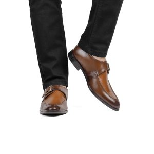 Men's Brown Leather Double Monk Strap Dress Shoes